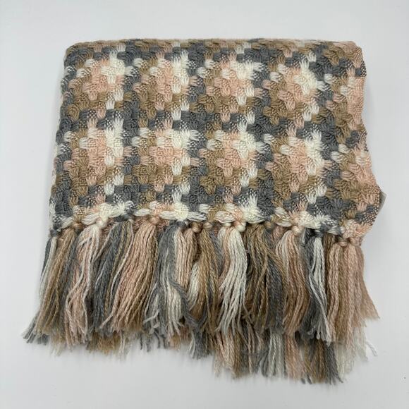 Calvin Klein Multicolor Houndstooth Knit Scarf Wrap Fringe 23" x 74" Winter - Picture 5 of 9